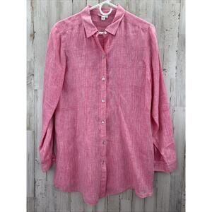 J. Jill Pink 100% Linen Long Button Down Shirt Long Sleeve Sz M Lagenlook Casual
